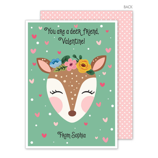 Green Deer Friend Valentine Exchange Cards